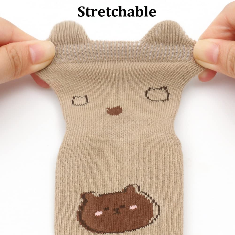 Exegawe Toddler Non Slip Socks, Cute Baby Socks With Grips Crew Socks 5 Pairs(F-5 Mix Colors,L)