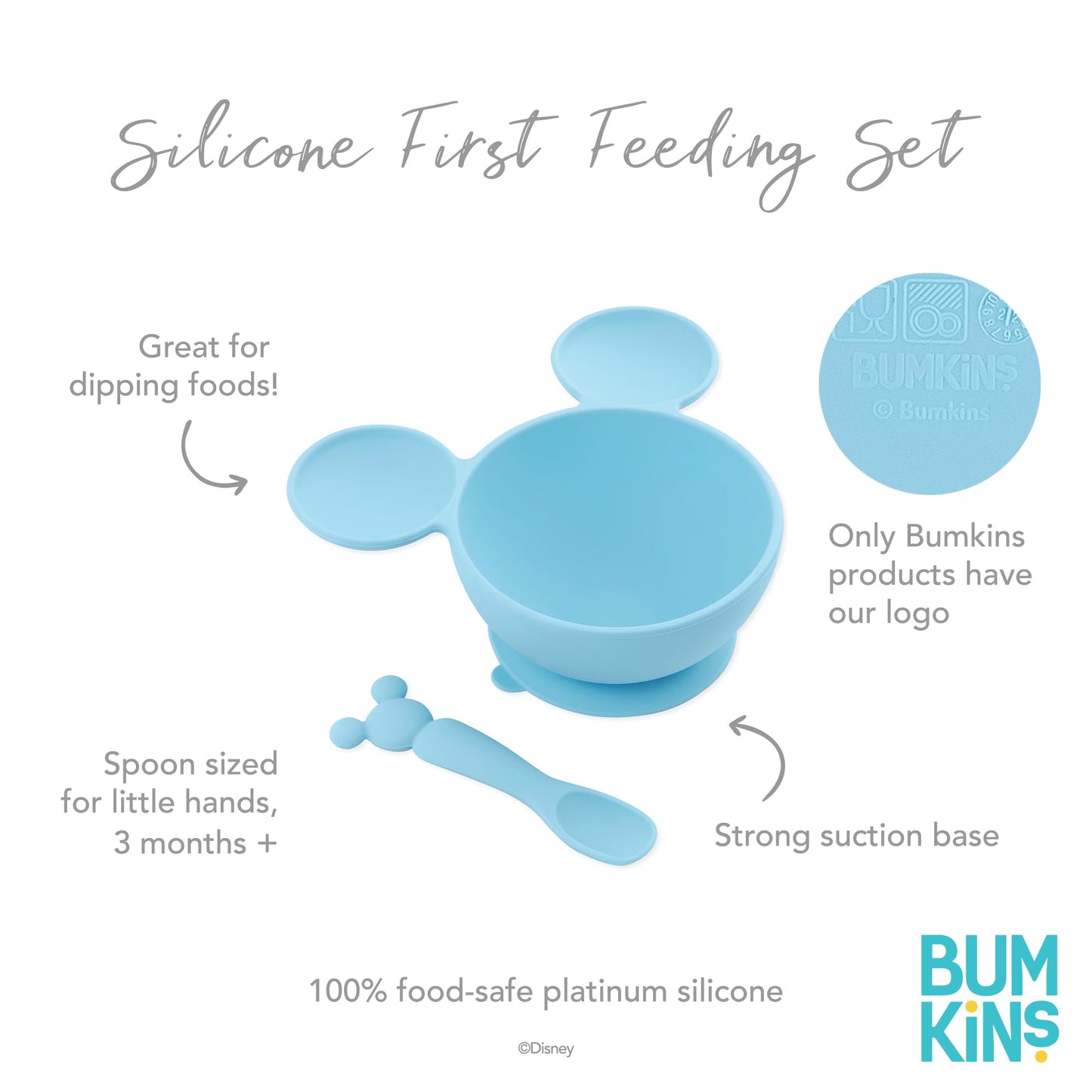 Bumkins Disney Baby Bowl, Silicone Feeding Set With Suction For Baby And Toddler, Includes Spoon And Lid, Essentials For Baby Le