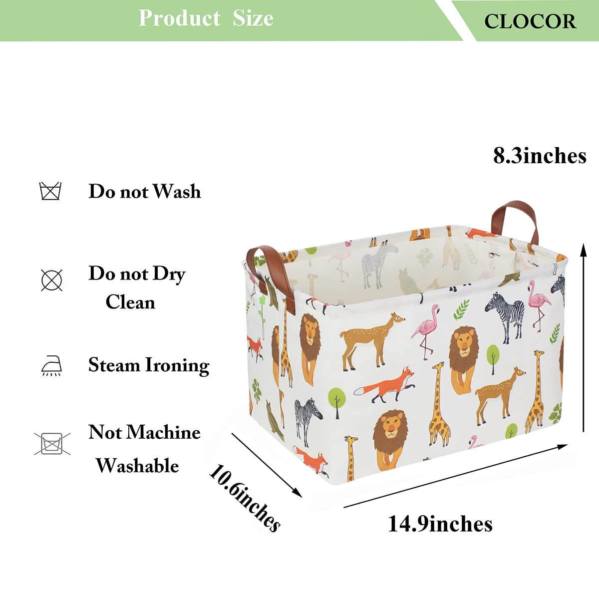 Clocor Kids Storage Basket,Collapsible Woodland Jungle Forest Printed Storage Bin,Rectangular Waterproof Gift Box With Handles,B