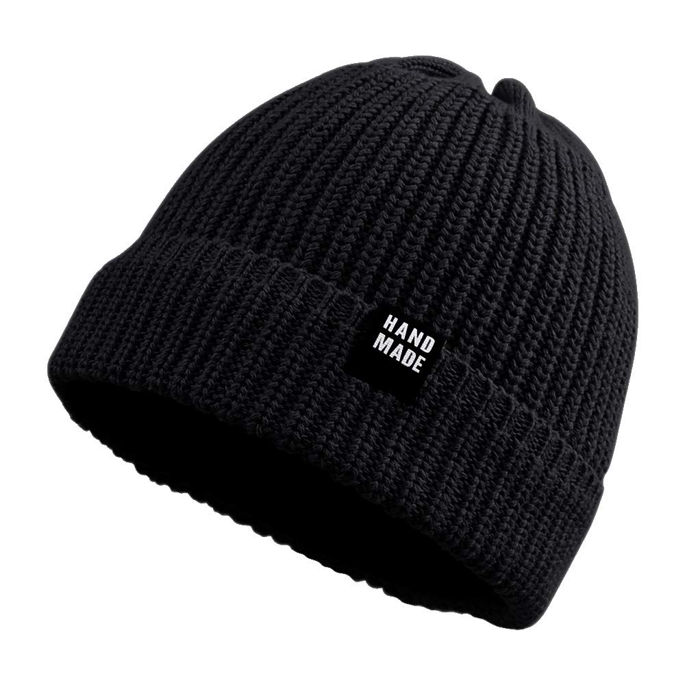 Simple Knitted Baby Beanie Hip-Hop Boys Winter Hat Toddler Kids Bonnet For Girls 0-5Y (Black, S)