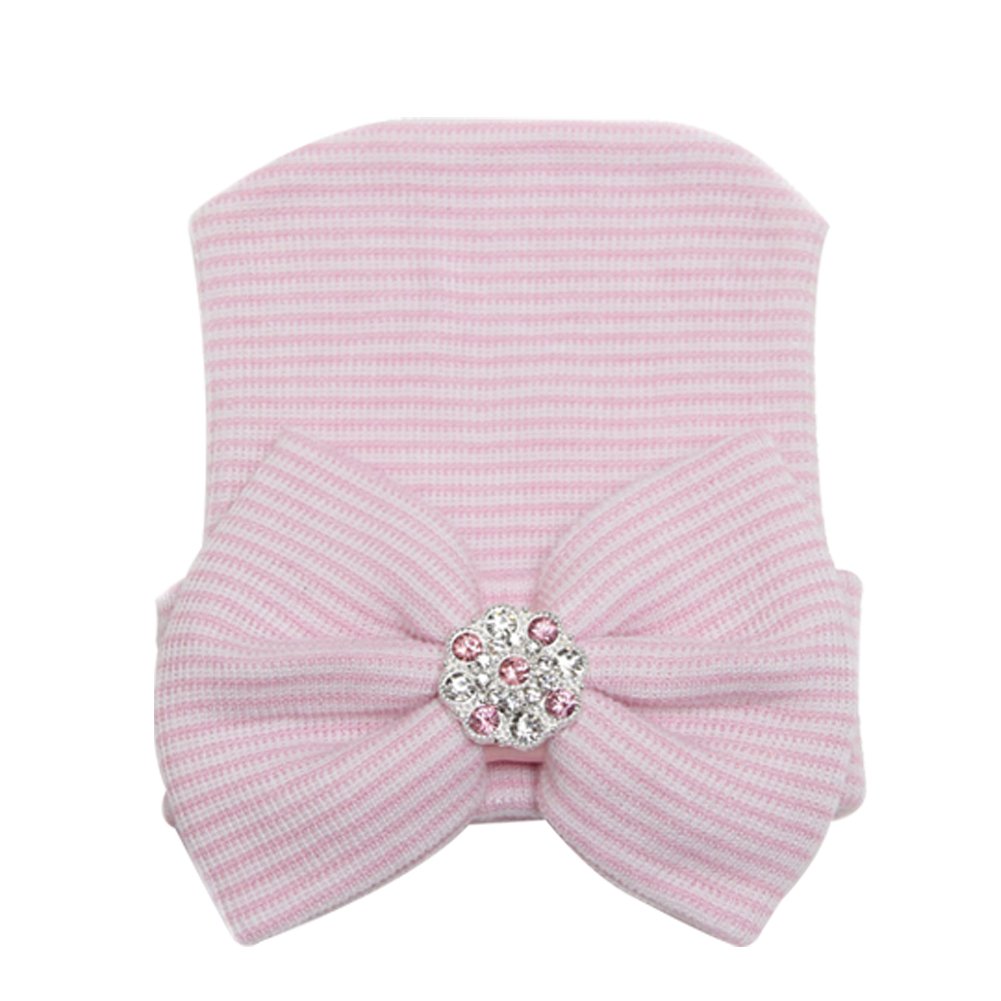 Dreshow Bqubo 3 Pack Newborn Hospital Hat Infant Baby Hat Cap With Big Bow Soft Cute Knot Nursery Beanie