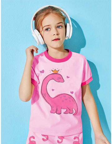 Little Hand Kids & Toddler Girls Dinosaur Pajamas 2 Piece Pjs 100% Cotton Jammies Pink Short Sets 3 Years