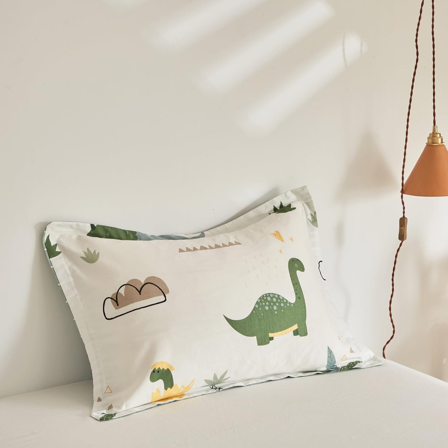 Joyreap 4 Piece Dinosaur Toddler Bedding Set, Cotton Toddler Comforter Sheet Set, Green Dinosaurs Print On White Design For Kids