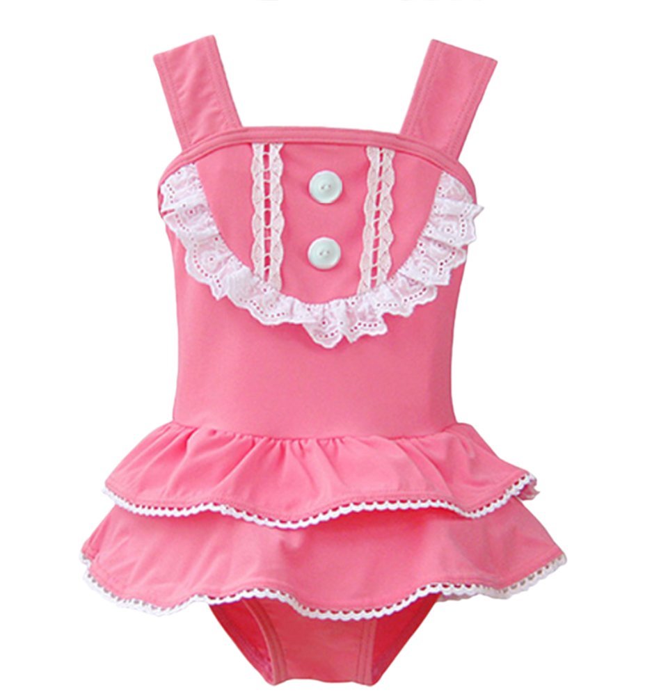 Dalary Cute Baby Girl Swimwear Bikini Bathing Suits with Hat (5T, Pink)