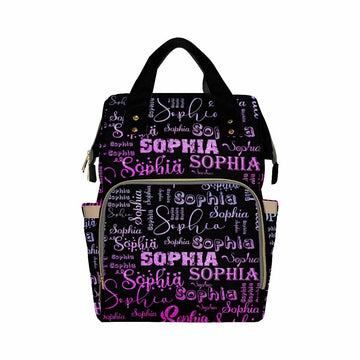 Artsadd Custom Monogram Baby Backpack Gifts For Mom, Personalized Gradient Purple And Black Diaper Bag With Stroller Straps Larg