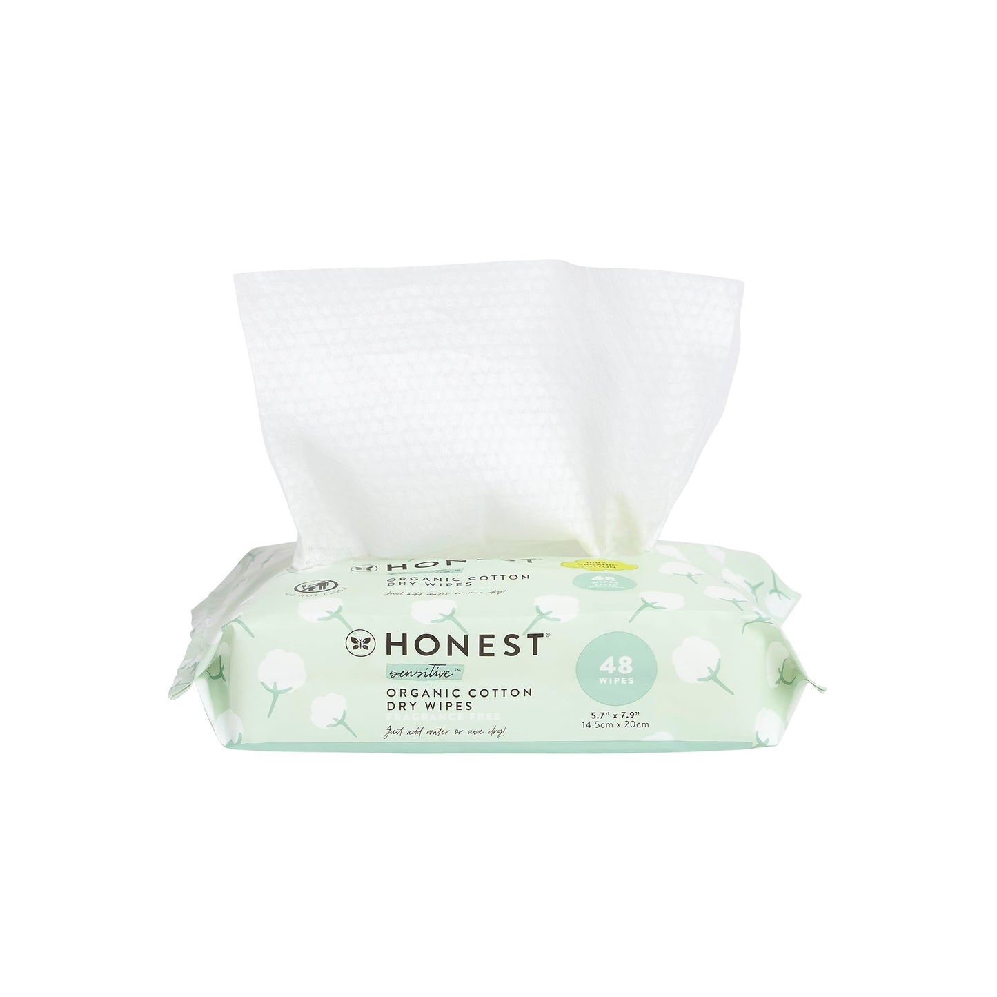 The Honest Company Dry Baby Wipes 100% Organic Cotton, Gentle, Disposable 48 Count