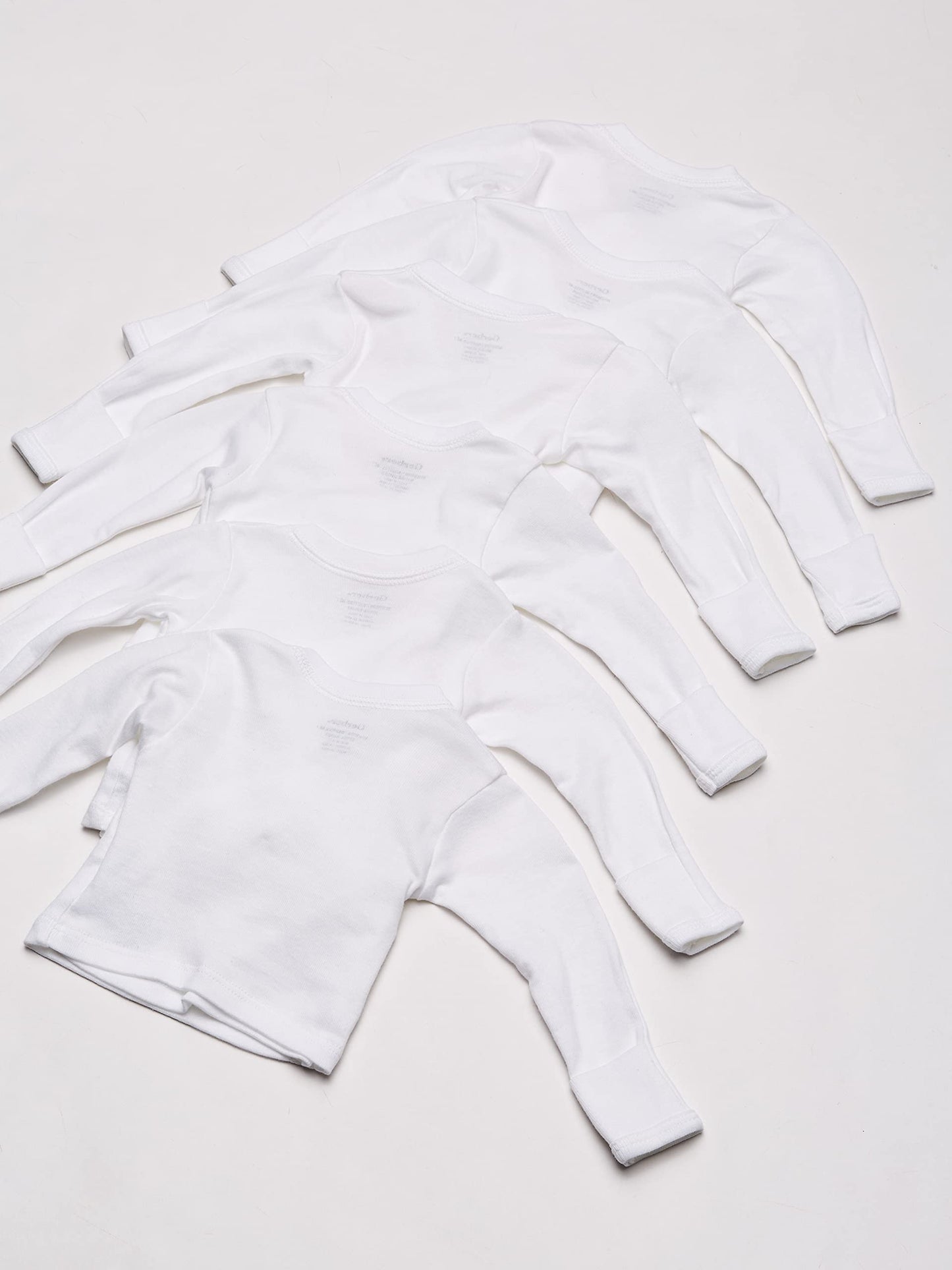 Gerber Baby 6-Pack Long-Sleeve Side-Snap Mitten-Cuff Shirt, White, Preemie