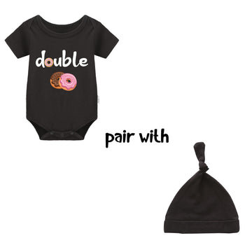 Ysculbutol Baby Twins Bodysuits Funny Double Trouble Cute Romper Twin Jumpsuits Hat Set(Sweet Blacksm)