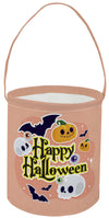 HKEC Canvas Cute Bucket with Handles,Small Stoarge Bucket,Candy Bag,Gift Baskets,Room Decor(Pink Halloween)