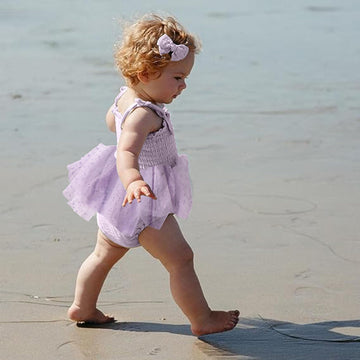 Titkkop Baby Girl 1St Birthday Clothes One Year Old Tulle Romper Sleeveless Bodysuit Cake Smash Outfits(Purple1,12-18M)