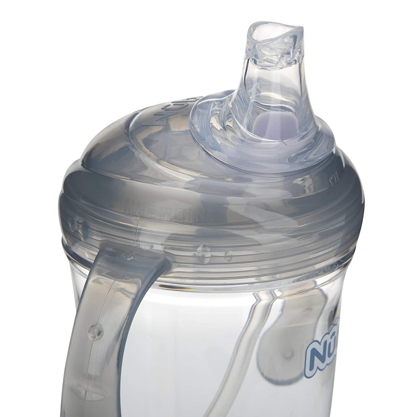 Nuby No Spill 360 Weighted Straw Grip N' Sip Tritan Cup With Hygienic Cover, 8 Oz, Trainer Cup (Blue/Grey)