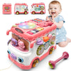 DELUTIQUE Baby Bus Toy for 1 Year Old Girl Gifts, Montessori Musical Bus Toy for Baby 12-18 Months, Baby Piano Drums for Toddler