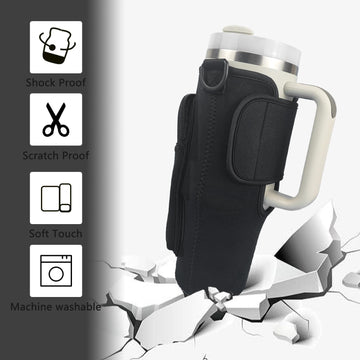 Uxietin Stroller Cup Holder Compatible With Stanley,Stroller Cup Holder With Adjustable Strap And Pouch Taking Everywhere,Access