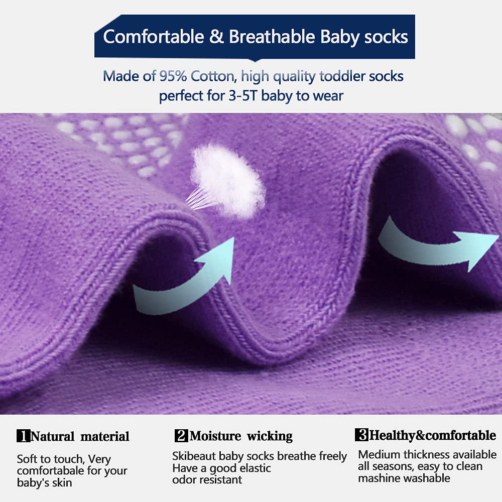 Skibeaut Toddler Socks 12 Pairs Non Slip Skid Ankle Socks For Kids Boys Girls Grips Cotton Crew Socks For 3-5 Years Infants Baby