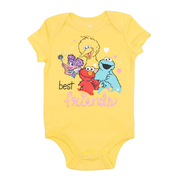 Sesame Street Elmo Cookie Monster Big Bird Infant Baby Girls 5 Pack Cuddly Short Sleeve Bodysuits Sesame Street 18 Months