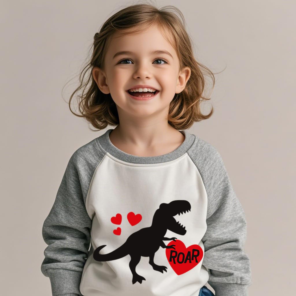 Xfsjgna Valentines Sweatshirts For Girls 6T Toddler Boys Valentine'S Day Dinosaur Heart Graphic Shirt Kids Long Sleeve Tops Gray