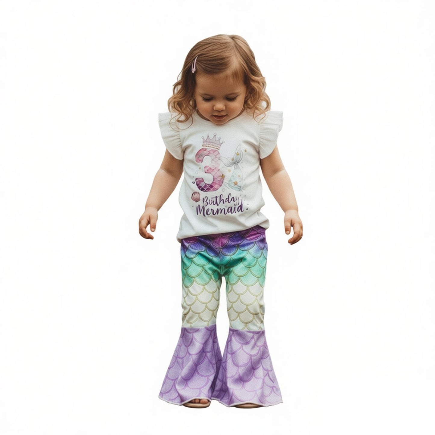 Honganda Toddler Baby Girl Birthday Mermaid Outfit 2nd 3rd 4th T-shirt Top with Mermaid Pants Summer Cake Smash Clothes Set (Thr