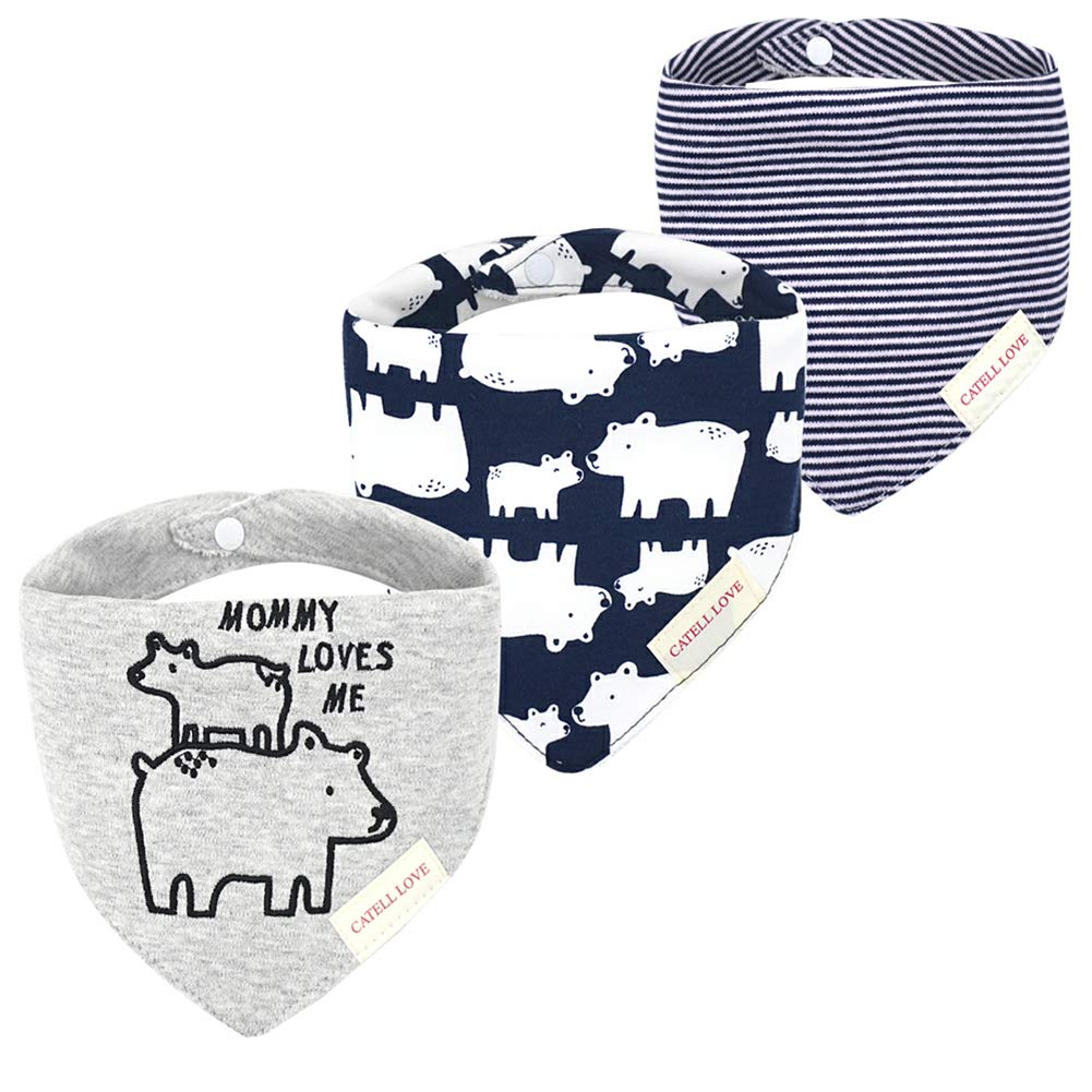 Jn&Lulu 3 Pack Newborn Baby Bibs Bandana Drool Bibs For Drooling Cotton Baby Gifts (Polar Bear)