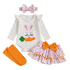 Beqeuewll Newborn Baby Girl Easter Outfit Bunny Clothes Long Sleeve Romper+Bloomers Tutu Skirt+Socks+Headband 4Pcs (Carrots Bunn