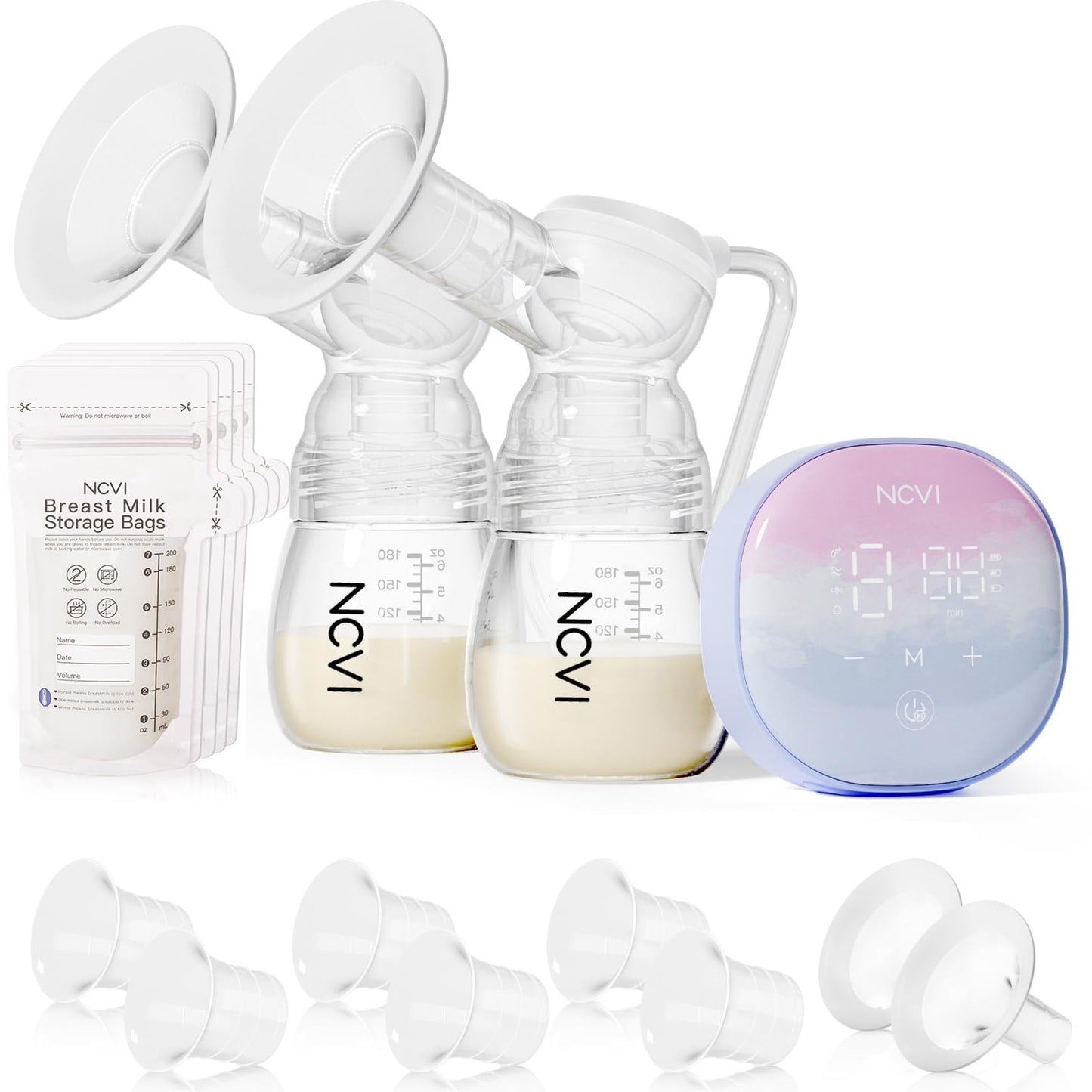 NCVI Double Electric Breast Pump 8122, Portable Milk Breastfeeding Pump with 4 Modes 9 Levels, Hospital-Grade Suction 280mmHg wi