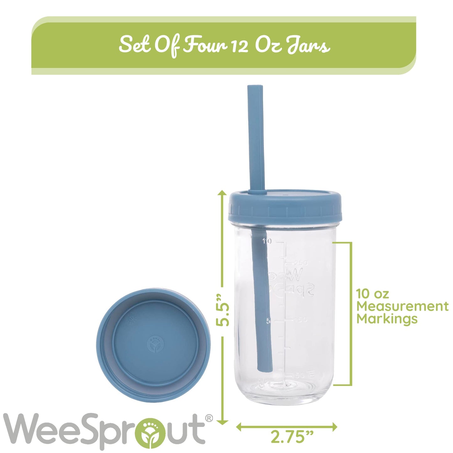 Weesprout Glass Cups With Lids & Straws, Spill-Resistant Cups For Toddlers & Kids, Triple As Toddler Cups, Baby Food Storage & S