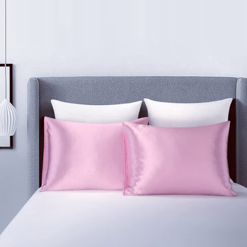 2 Pack Zippered Satin Pillowcaes Luxury And Silky Soft Travel Zip Pillow Cases (Queen, Pink)