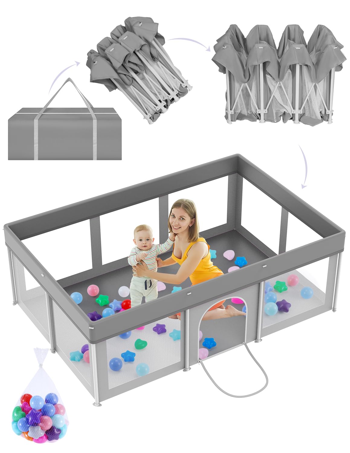 Foldable Large Baby Playpen 50'  71', Playard For Babies And Toddlers, Portable Safety Baby Fence Lightweight,No Installation,