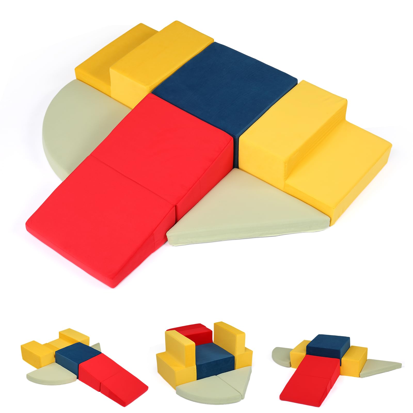 Joymor 6-Piece Fabric Soft Play Baby Climbing Blocks For Toddlers With Foldable Long Slide, Foam Climbing Toys For Toddlers 1-3