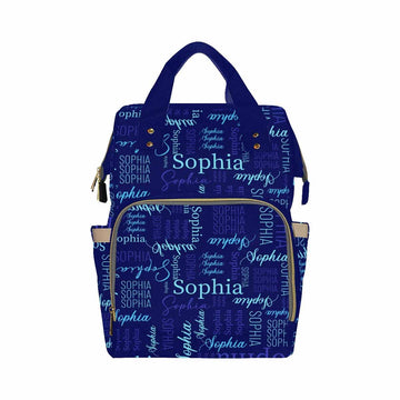 Artsadd Custom Monogram Diaper Bag With Thermal Pockets, Dark Blue Travel Backpack Customized Baby Bags With Name Personalized G
