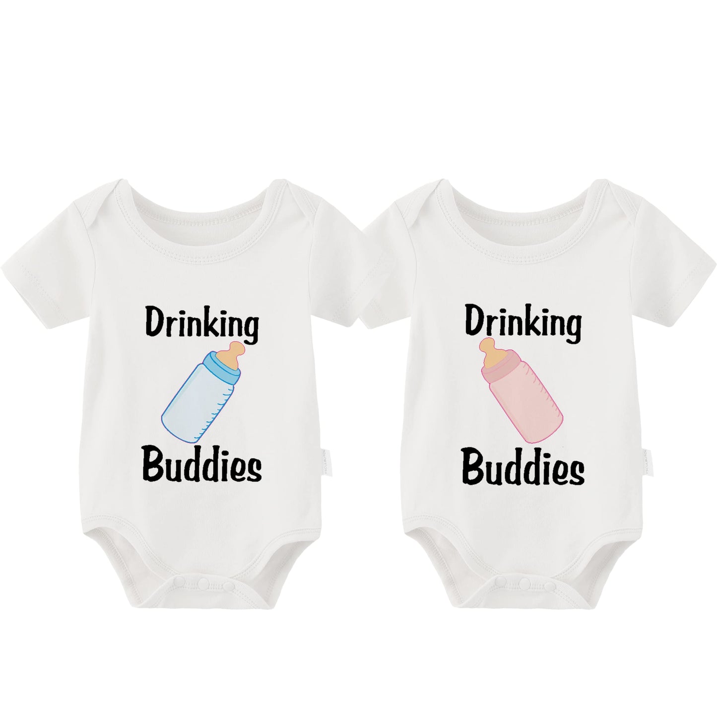Ysculbutol Baby Twins Bodysuit Drinking Buddies Baby Twin Romper Boy Outfits Girl Jumpsuits Baby Triplets Set(White 1 4-6M)