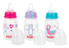 Nuby Printed 4 Ounce Non-Drip Bottle, 3 Pack - Pink, Purple, Aqua