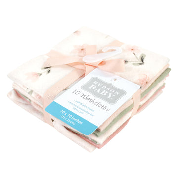 Hudson Baby Unisex Baby Flannel Cotton Washcloths, Pink Dainty Floral 10 Pack, One Size