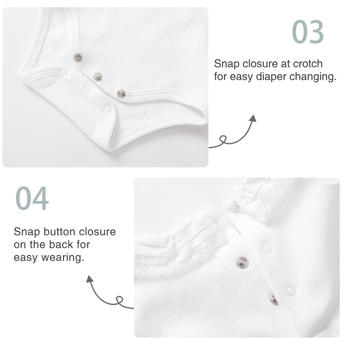 Pureborn Baby Girls Organic Cotton Bodysuit Infant Girl Ruffled Collar Long Sleeve White Spring Fall 12-18 Months