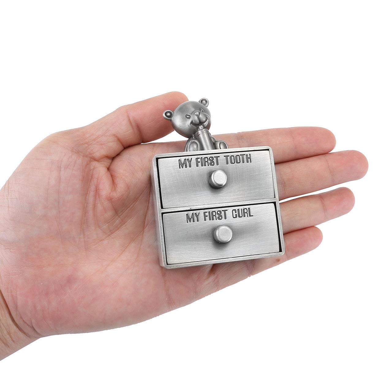 Mogoko Silver Tooth Box, Baby First Tooth And Curl Keepsake Box Set, Kids Teeth Fairy Holder For Boy Or Girl