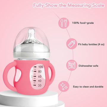 Audrwall Silicone Sleeves For Avent Natural Glass Baby Bottles, Bpa Free, Anti Breakage Baby Bottle Holder With Handles (Pink +