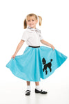 1950S Turquoise Poodle Skirt For Girls With Musical Note Printed Scarf | Blue Sock Hop Skirt | One Size | 1950S Costumes For Gir
