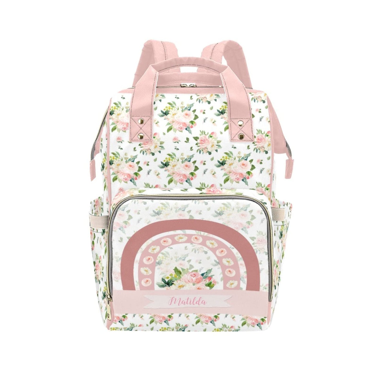 Personalized Floral Rainbow Diaper Bag for Women, Custom Name Nursing Mommy Daypack, Diaper Bag for Baby Girl, New Mom Gifts