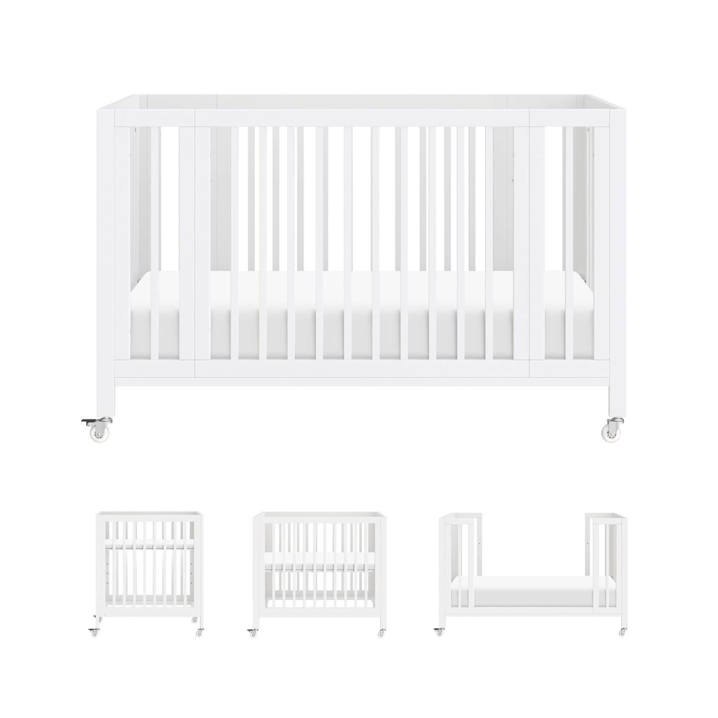 babyletto Rolli 9-in-1 Convertible Baby Crib w/Wheels - Includes Pad & Conversion Kits for Bassinet, Standard Crib, Toddler Bed,