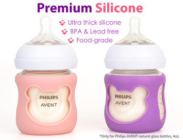 100% Silicone Baby Bottle Sleeves For Philips Avent Natural Glass Baby Bottles, Premium Food Grade Silicone Bottle Cover, Cute B