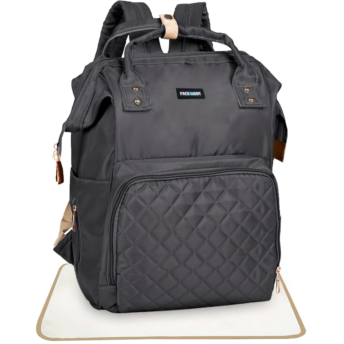Packnbuy Stylish Diaper Bag For Mothers For Travel With Changing Mat, Maternity Bag With Insulated Bottle Pockets And Multiple P
