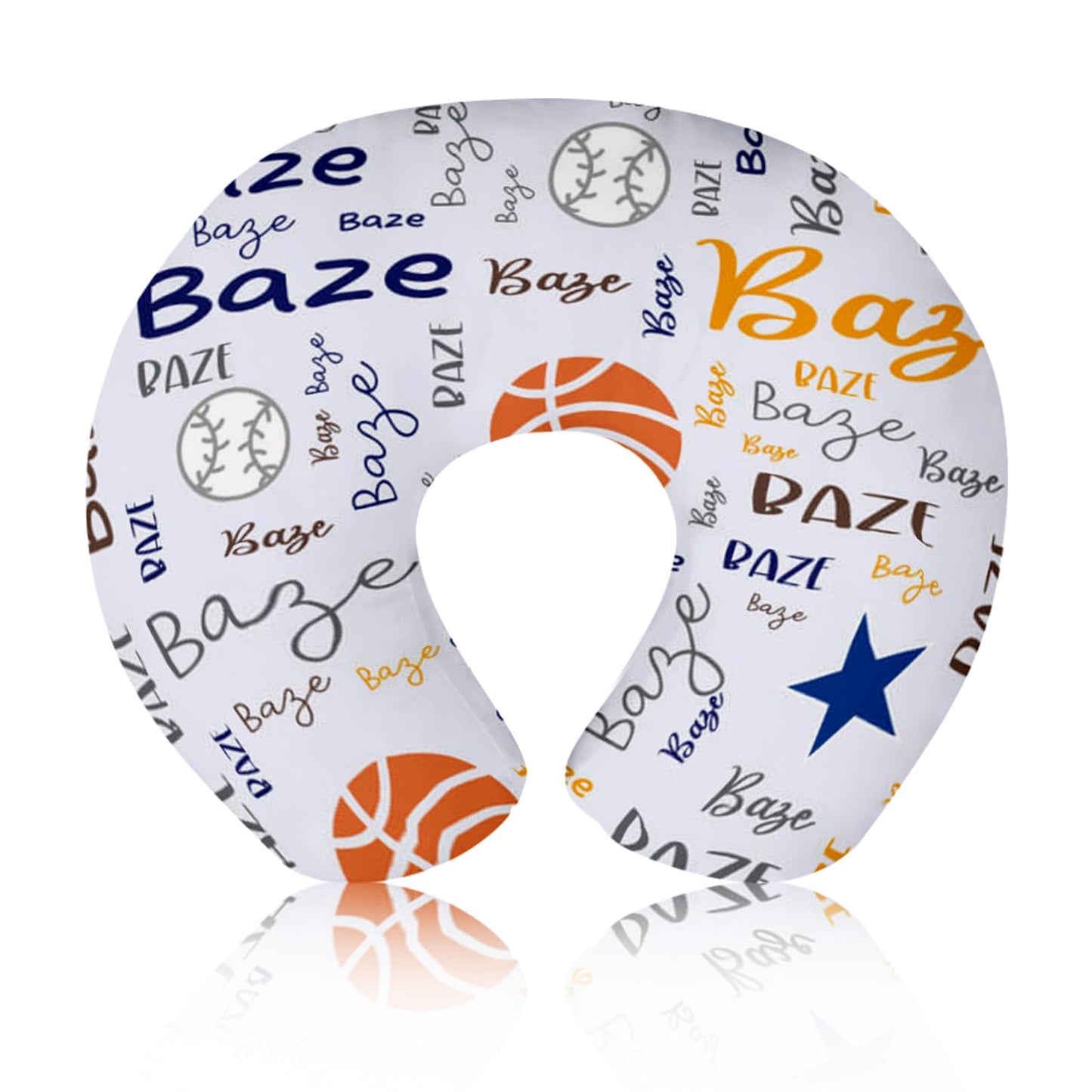 Rucekia Baby Nursing Pillow Cover - Personalized Name Multiball Theme Breastfeeding U-Shaped for Bottle Feeding, Ultra Soft Comf