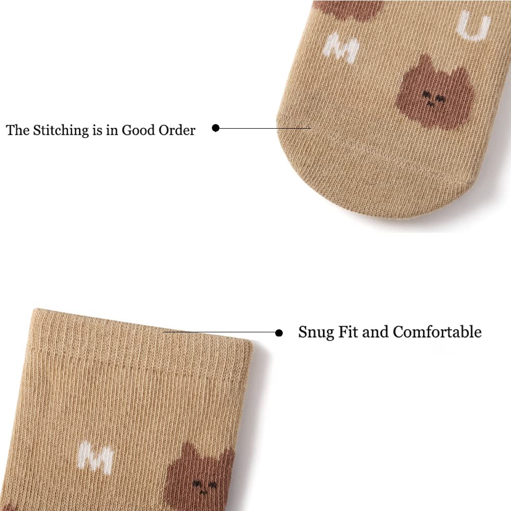 Exegawe Toddler Non Slip Socks, Cute Baby Socks With Grips Crew Socks 5 Pairs(D-5 Mix Colors,M)