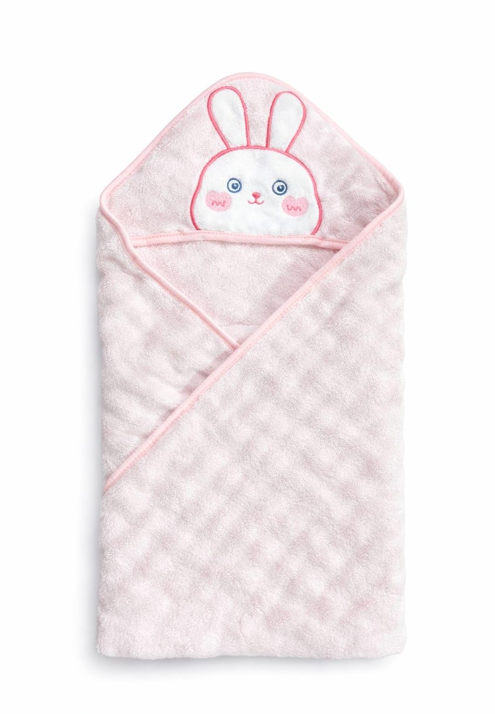 Hi mom Kids World Baby Hooded Towel, Pink, Soft Plush, Bunny Embroidered Hood, Newborn Bath Wrap