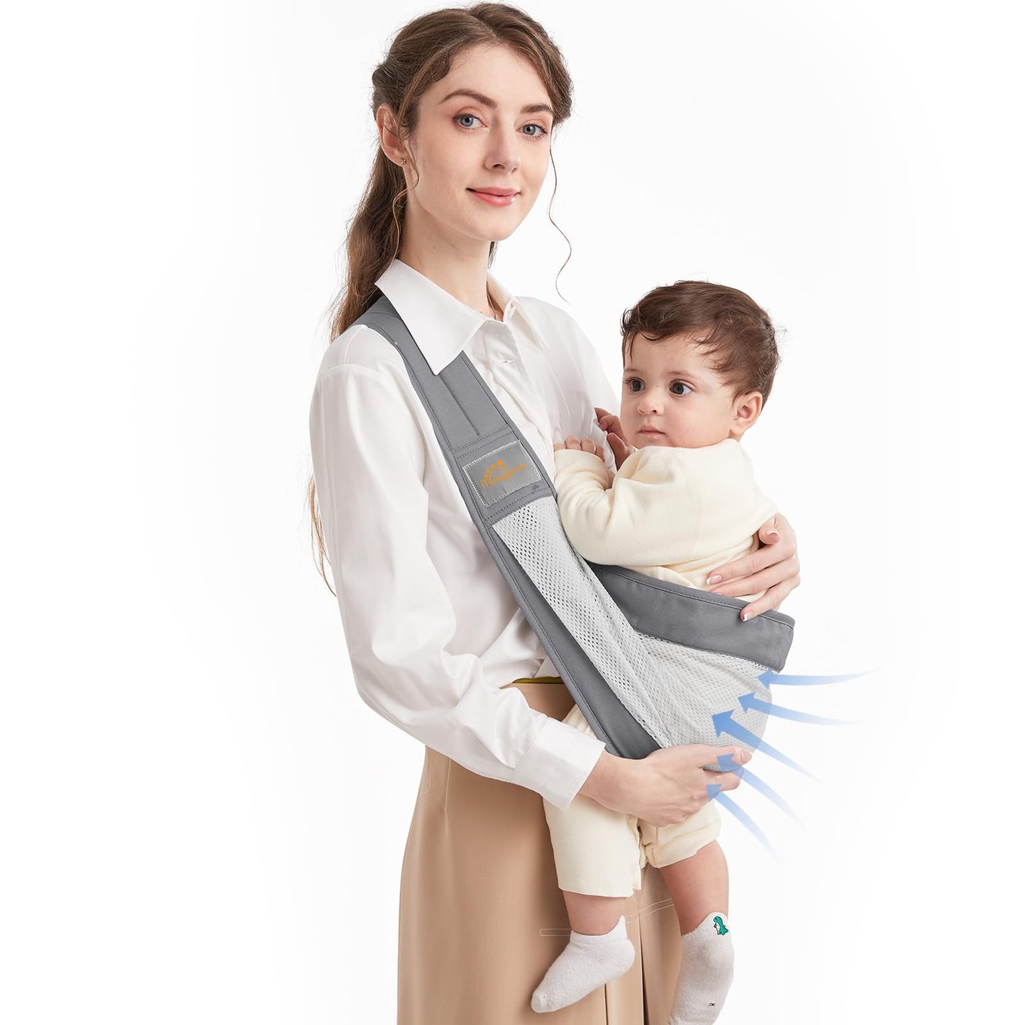 Mumgaroo Baby Sling Carrier, Cotton and 3D Breathable Mesh, Ergonomically Adjustable Baby Carrier Newborn to Toddler with Safety