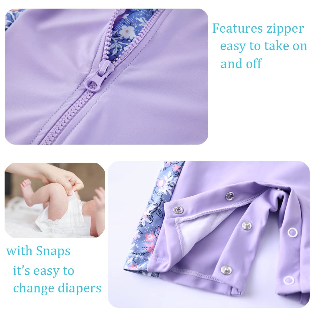 Umelok Infant Girl Swimwear Sets One Piece Rash Guard Swimsuit With Sun Hat (Purple, Floral 6-9 Months)