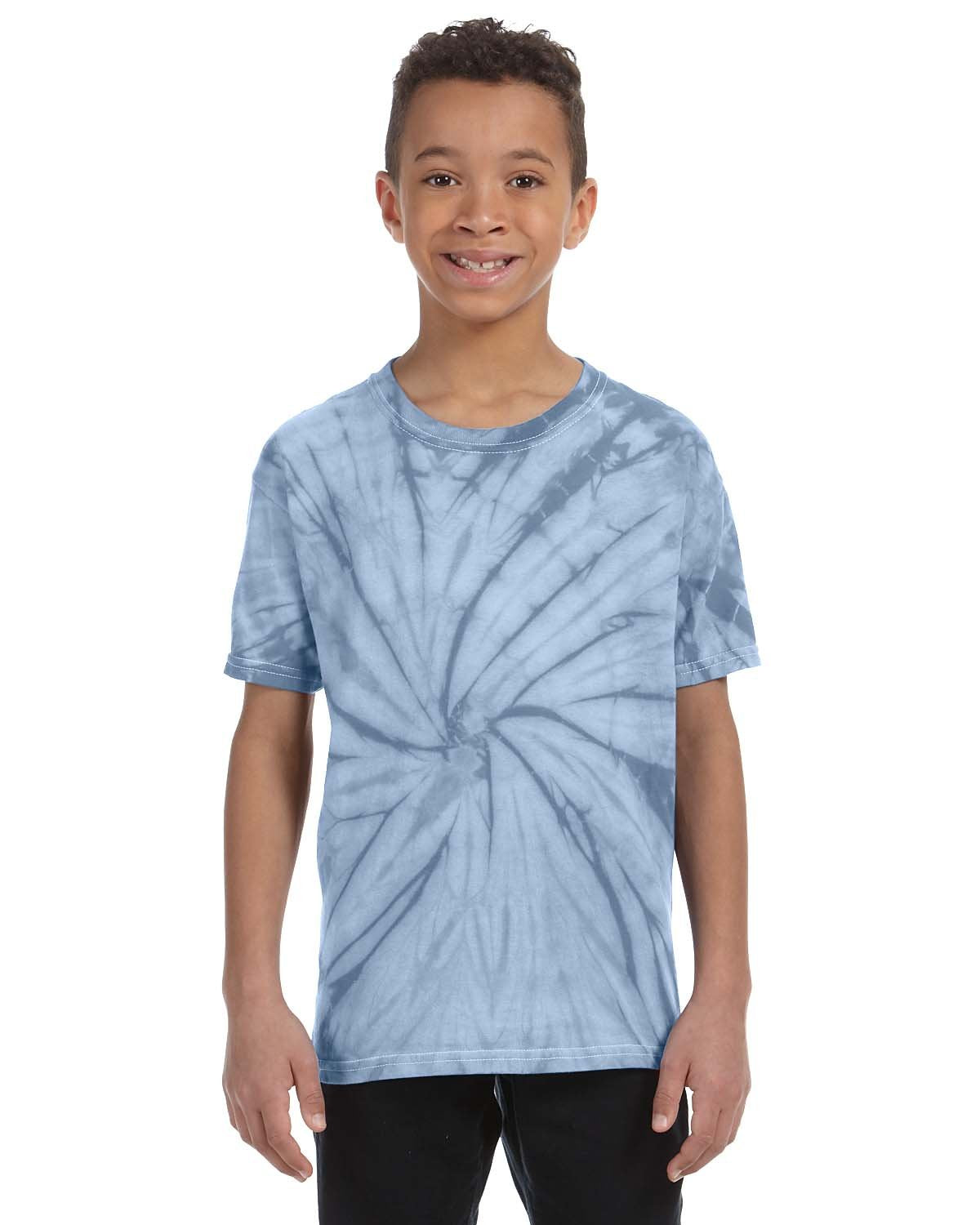 Colortone 100% Cotton Spider Tie Dye T-Shirt For Kids 10-12, Medium, Spider Baby Blue