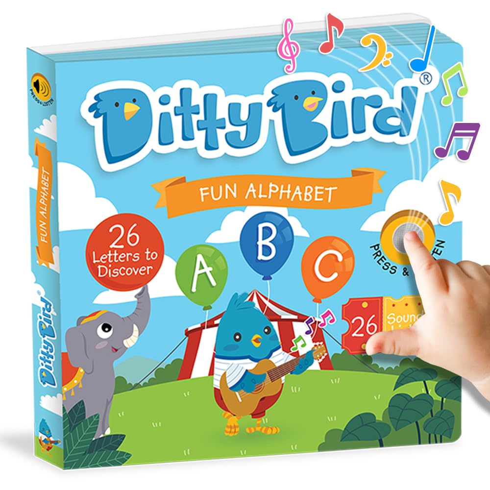 Ditty Bird Interactive ABC Learning | Alphabet Board Books for Toddlers 1-3 with 26 Buttons | Speech Therapy Toys | A- Z Sensory