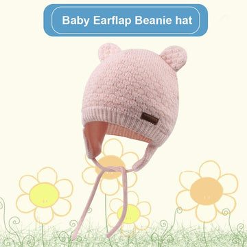 Bavst Baby Beanie Hat For Winter With Earfalp Cute Bear Kids Toddler Girls Boys Warm Knit Cap 0-2Years(Pink, S)