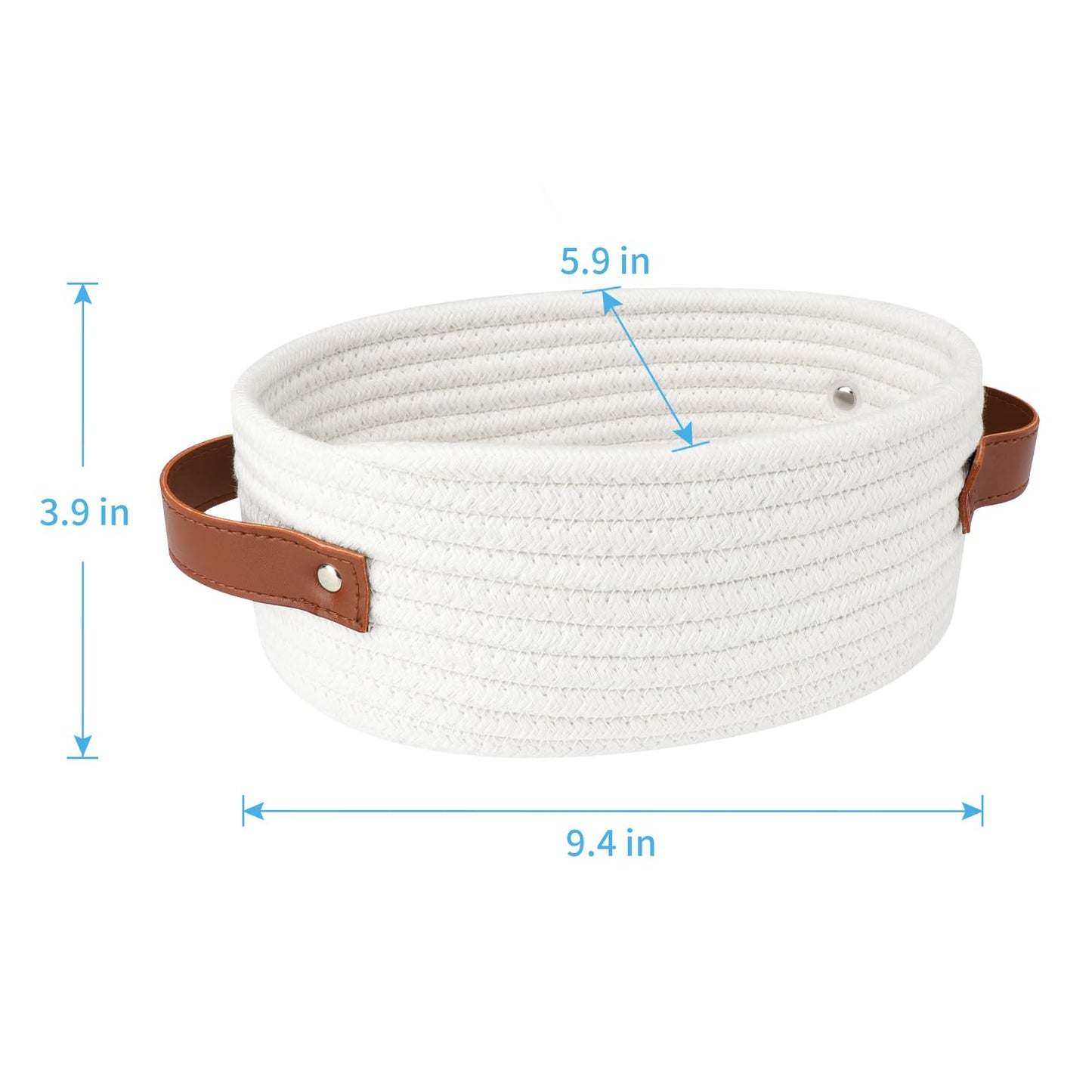 Abenkle Small Woven Basket, Mini Cotton Rope Storage Basket, Tiny White Easter Basket, Shelf Basket, Oval Decorative Toy Dog Cat