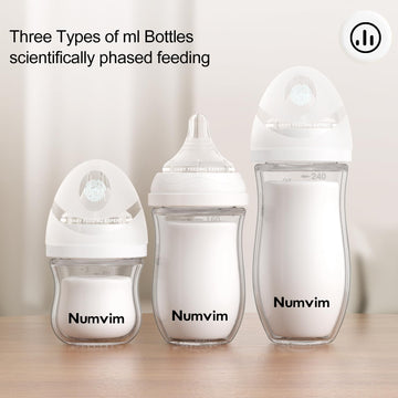 Numvim Glass Nurturing Baby Bottles Gentle & Extra Slow Flow, Newborn Breastfeeding Bottle With Anti Colic Nipple For 0 Months B